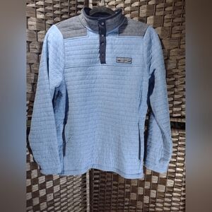 Vineyard Vines Quilted Shep 1/4 Snap Pullover Light Blue and Grey Kids XL